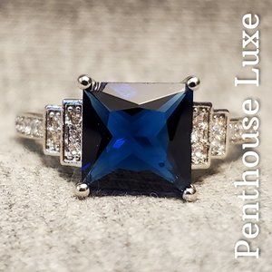 🔥 SUPER SALE! Blue Sapphire Micro Paved Silver Ring